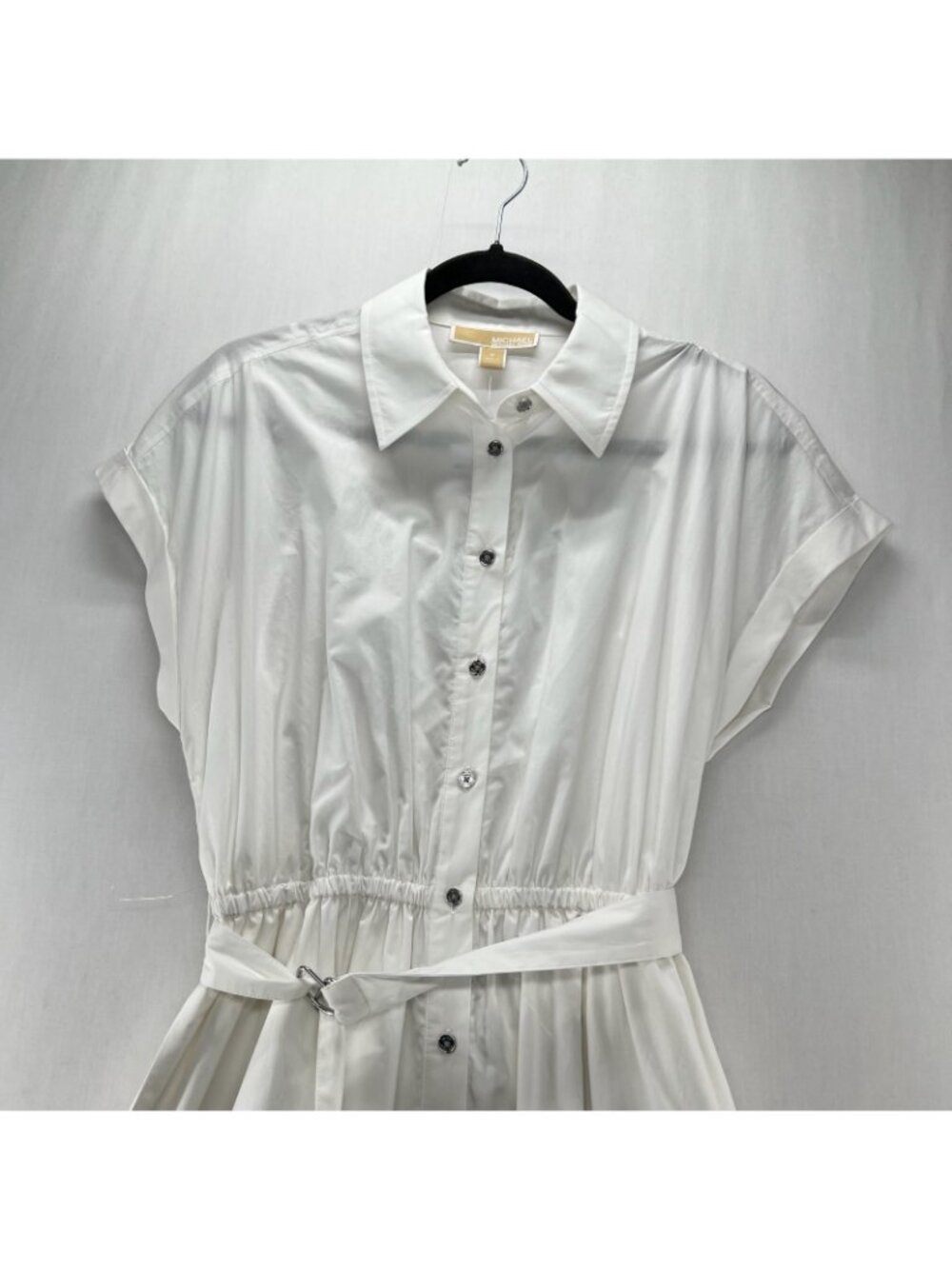 Michael Kors Cotton Poplin Midi Shirt Dress Sz M Belted Cuffed Slip Liner White - Picture 5 of 15